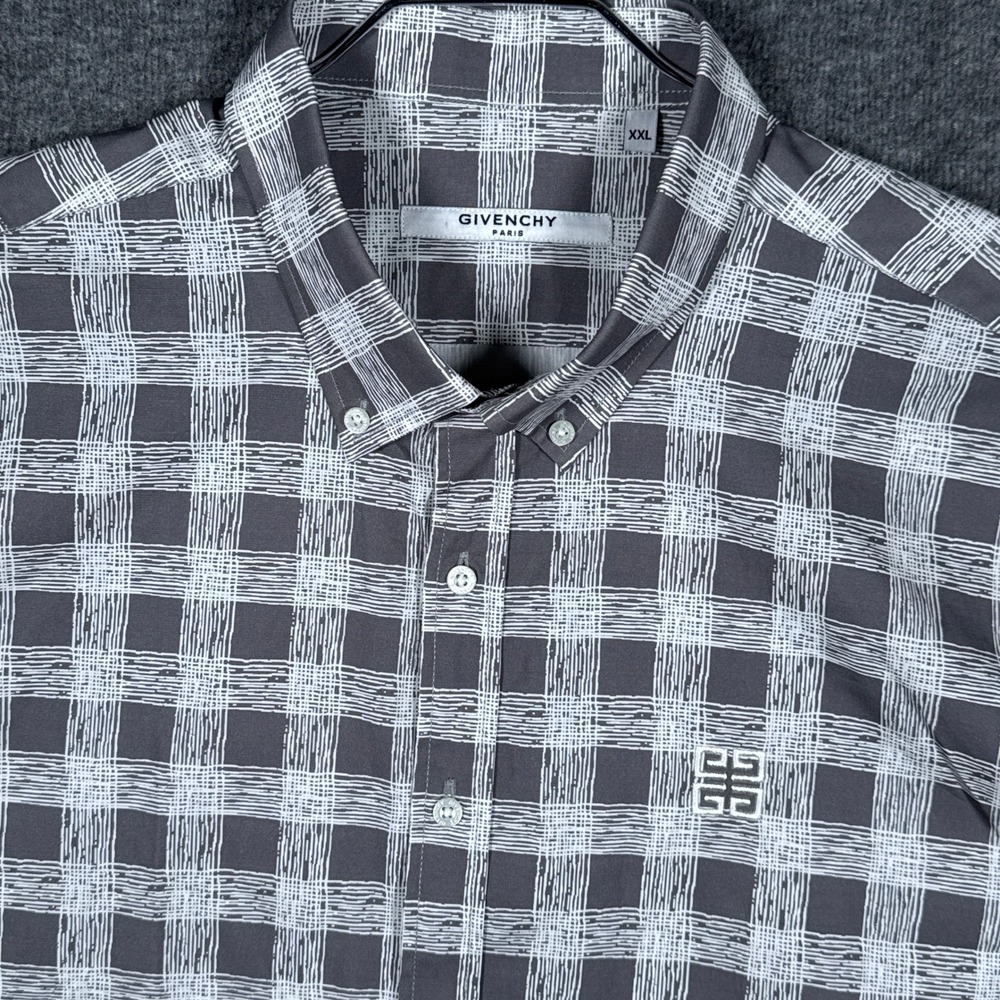 Givenchy Button Down Shirt Mens XXL Grey Plaid Long Sleeve 4G Logo France